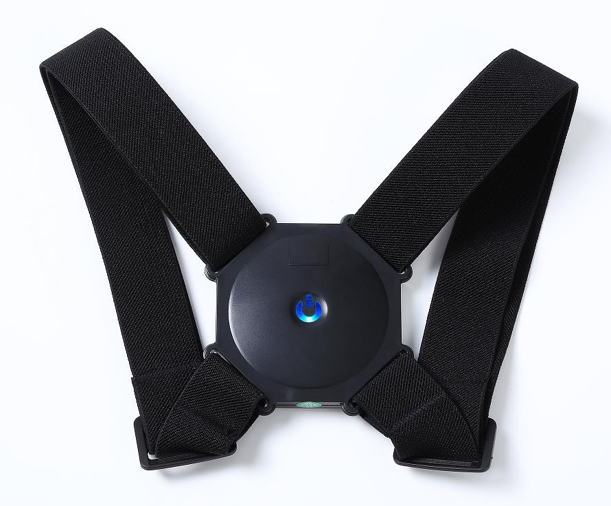 Black smart posture corrector with a black vibrator on the center